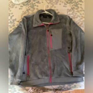 Mountain Hardwear Gray and Pink Fleece Jacket, very warm, pockets. Womens Large